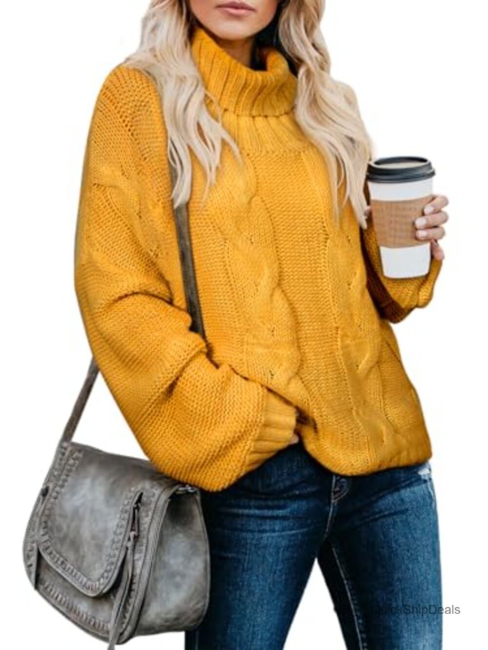 Chunky Cable Knit Turtleneck Sweater Pullover